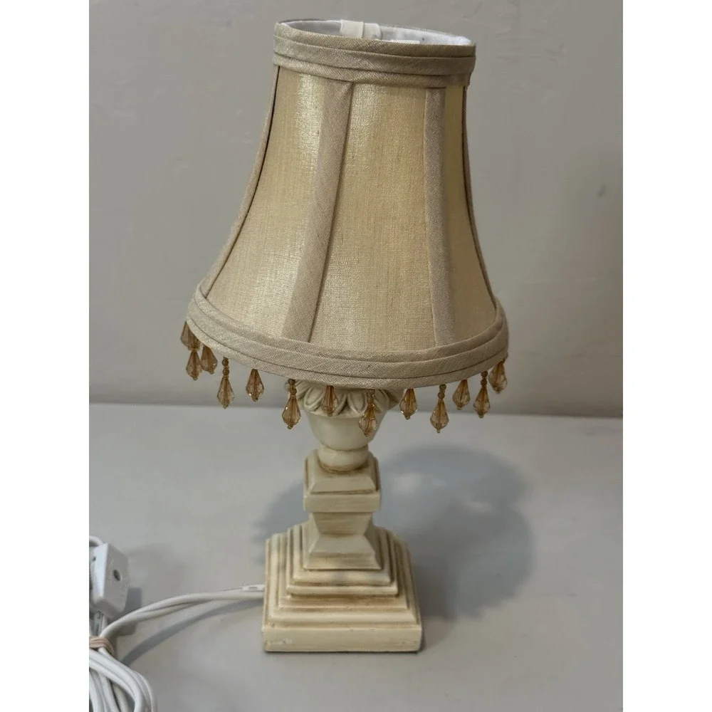 Vintage Victorian Fringe Table Lamp Small Cream Beige Resin Base 11